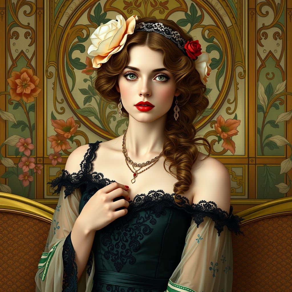 Elegant Woman in Art Nouveau Style
