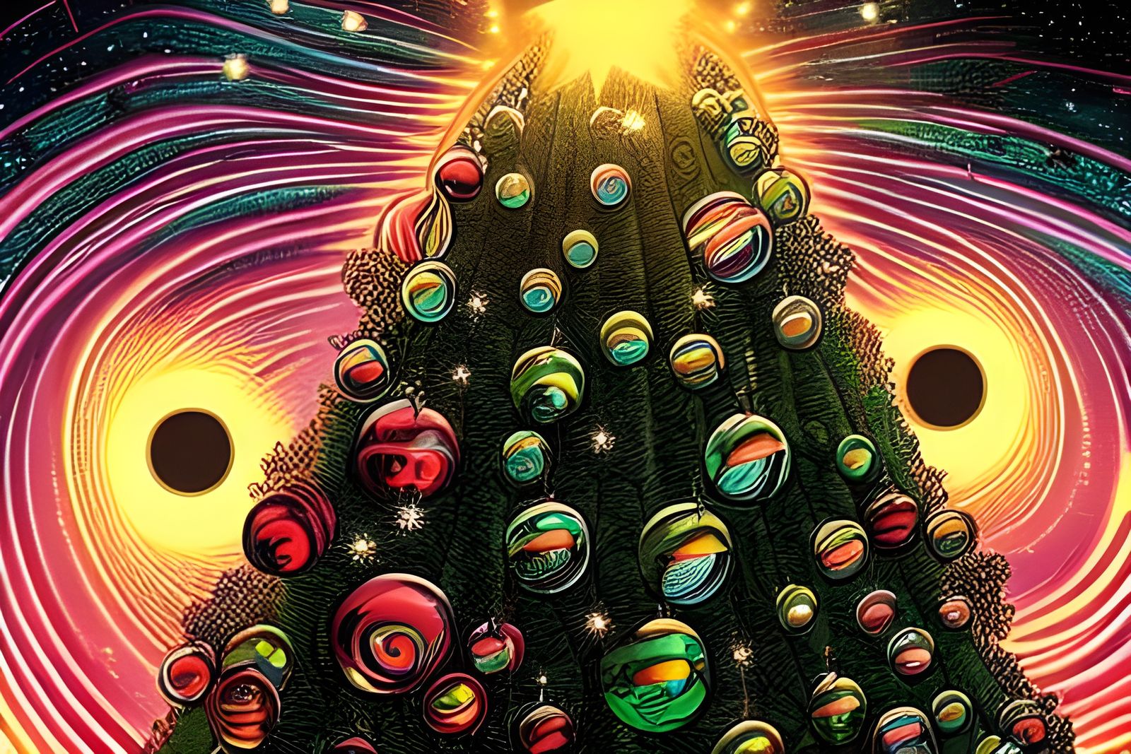 Christmas Tree with Black Hole Ornaments, Comic Art
