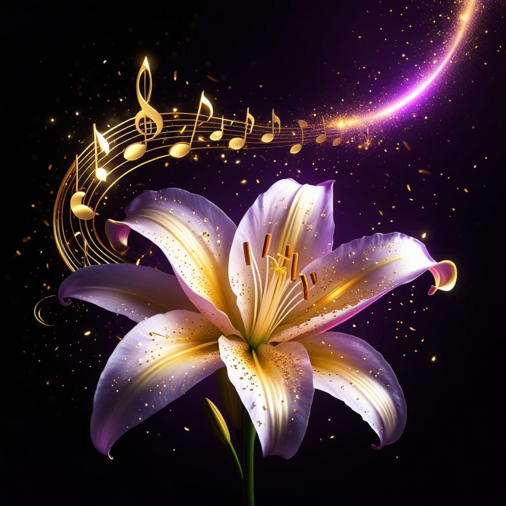 Lily with Golden Musical Notes in Fantasy Art Style