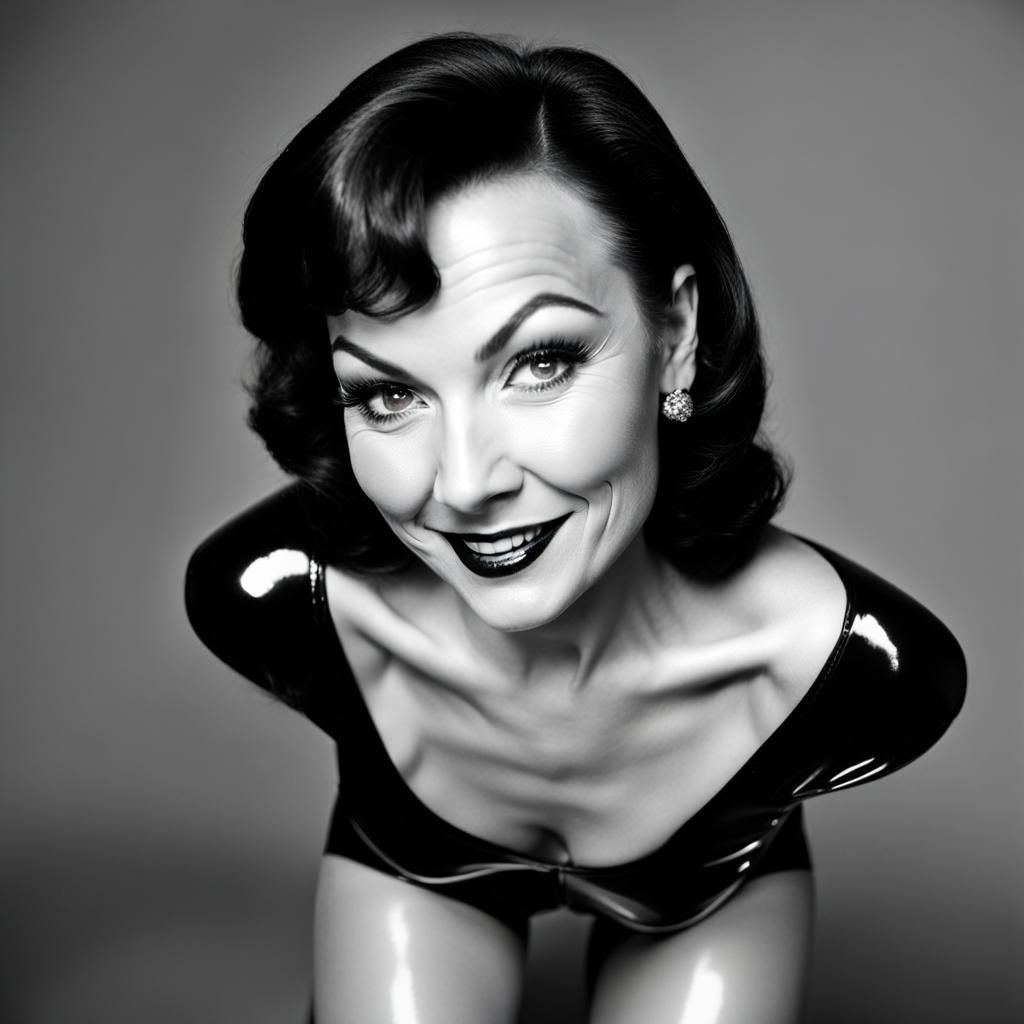 Pin-Up Model in Strawberry Latex Leotard