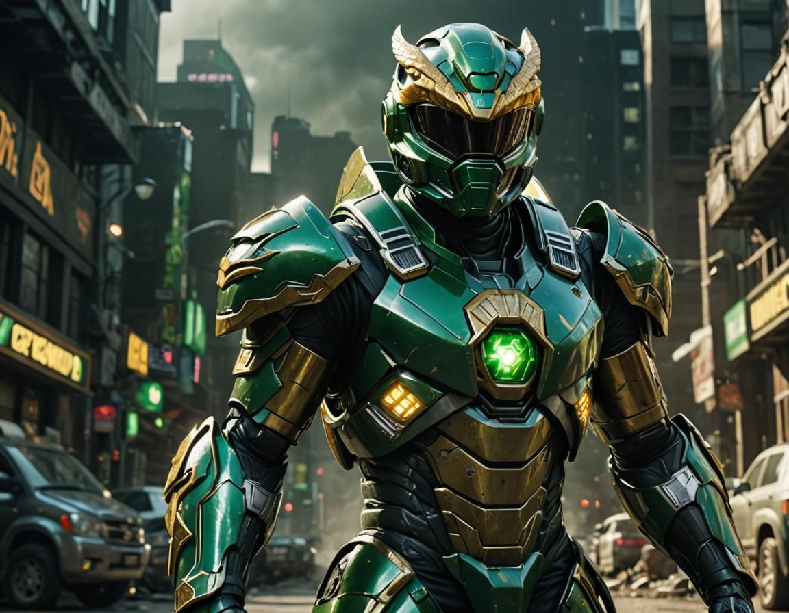 Futuristic Green Griffin Power Ranger in Cyberpunk Style