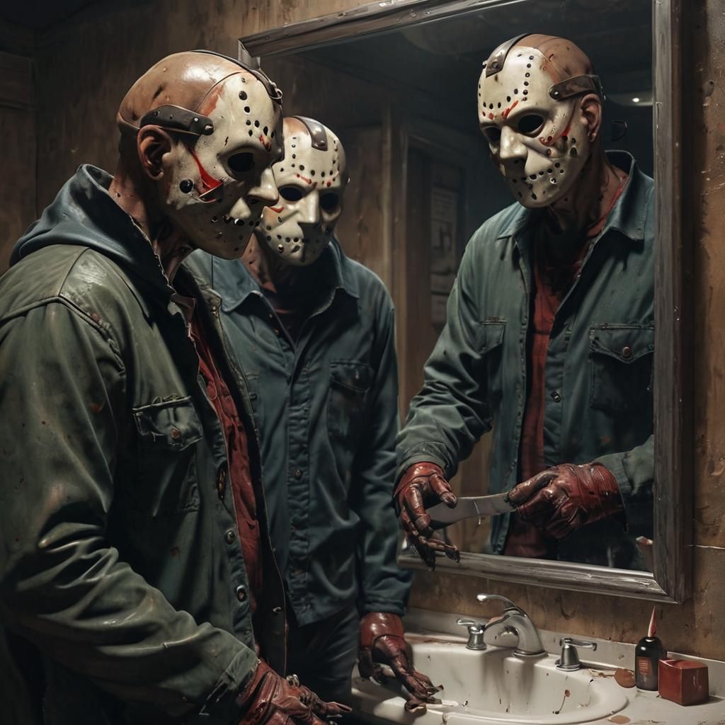 Jason Voorhees Mirror Reflection: 3D Anime Art