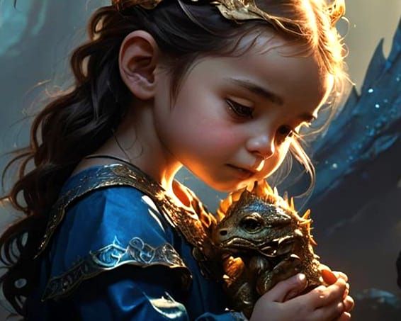 Silhouette of Girl and Dragon Touching Foreheads