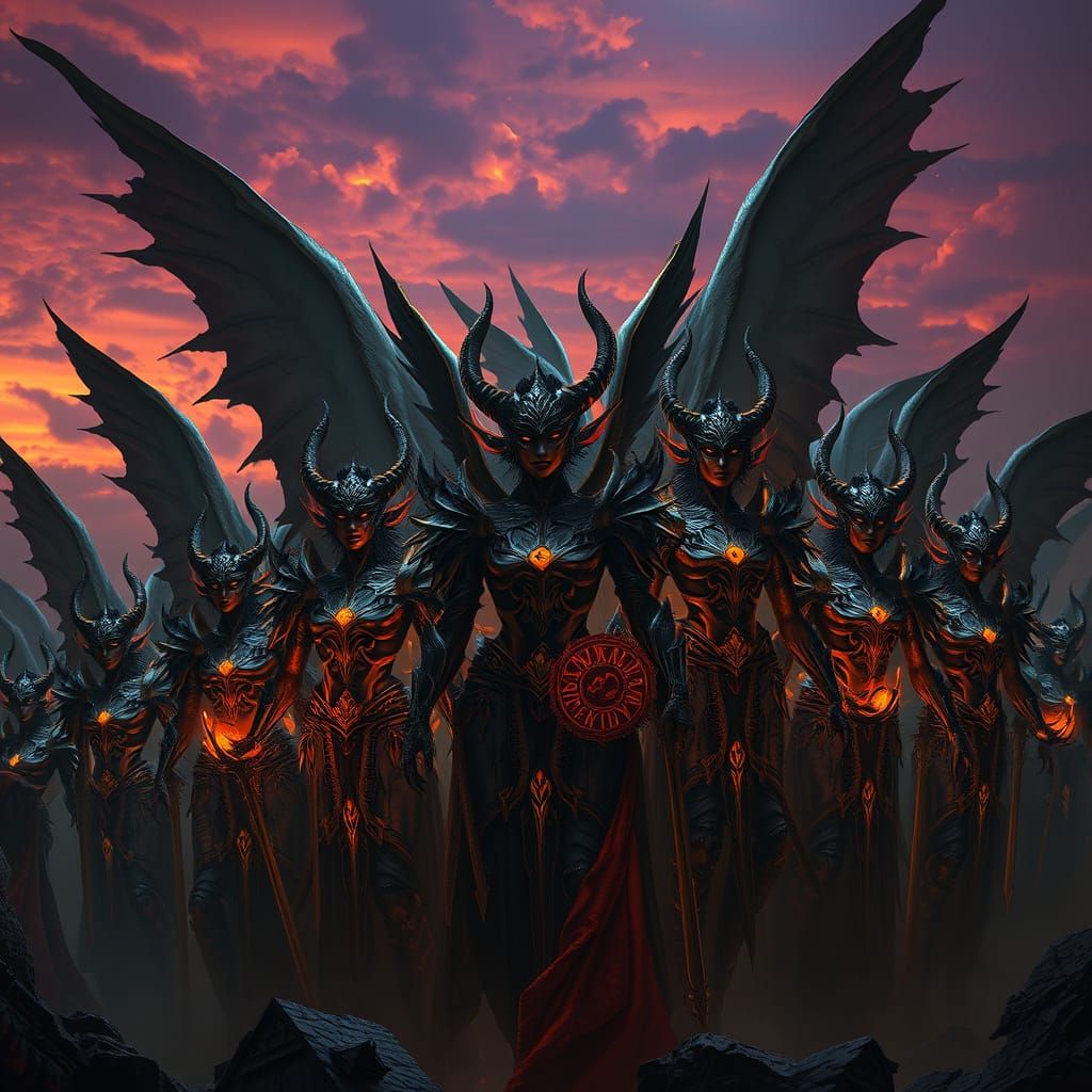 Demon Legion with Angelic Beauty in Dark Fantasy Style