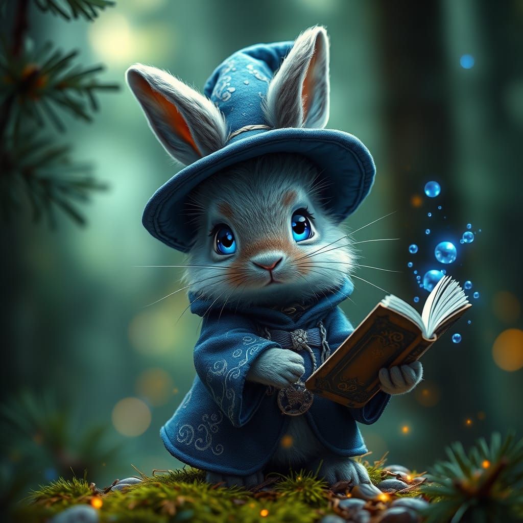 Whimsical Rabbit Wizard Casting a Spell