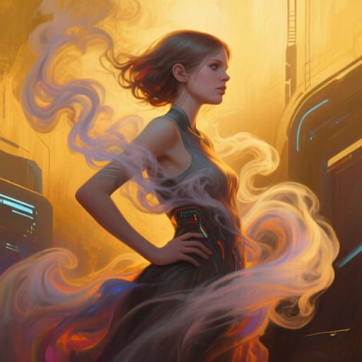 Ethereal Smoke Girl in Golden Light