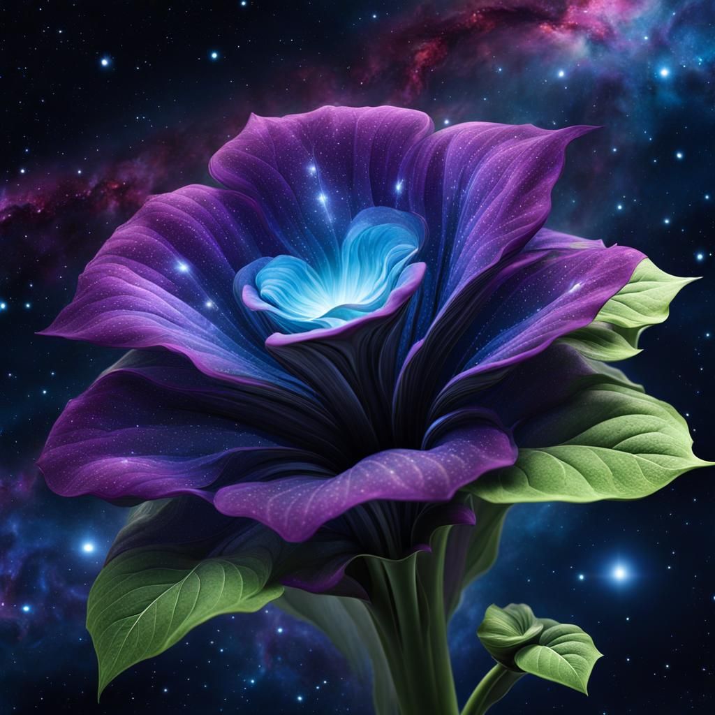 Galactic Beanstalk Flower in Mystical Landscape
