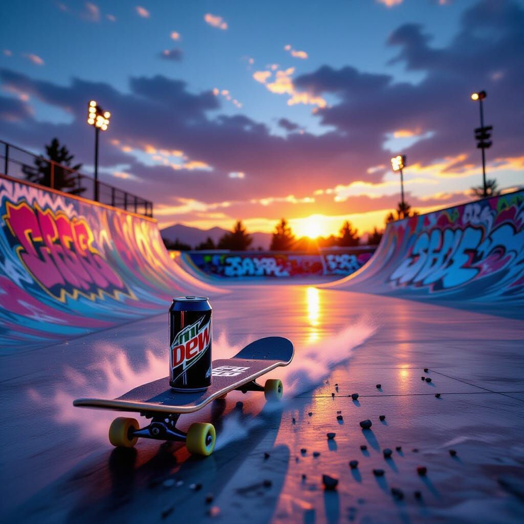 Mountain Dew Can Skateboarding in Epic Sunset Skate Park
