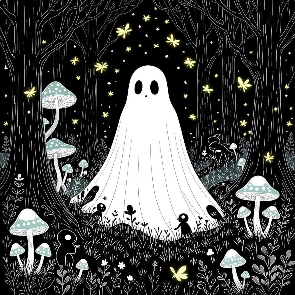 Ghostly Concert in Bioluminescent Forest, in Coloring Book S...