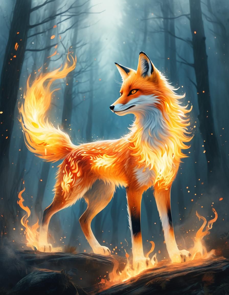 Fiery Kirin Fox in Misty Forest