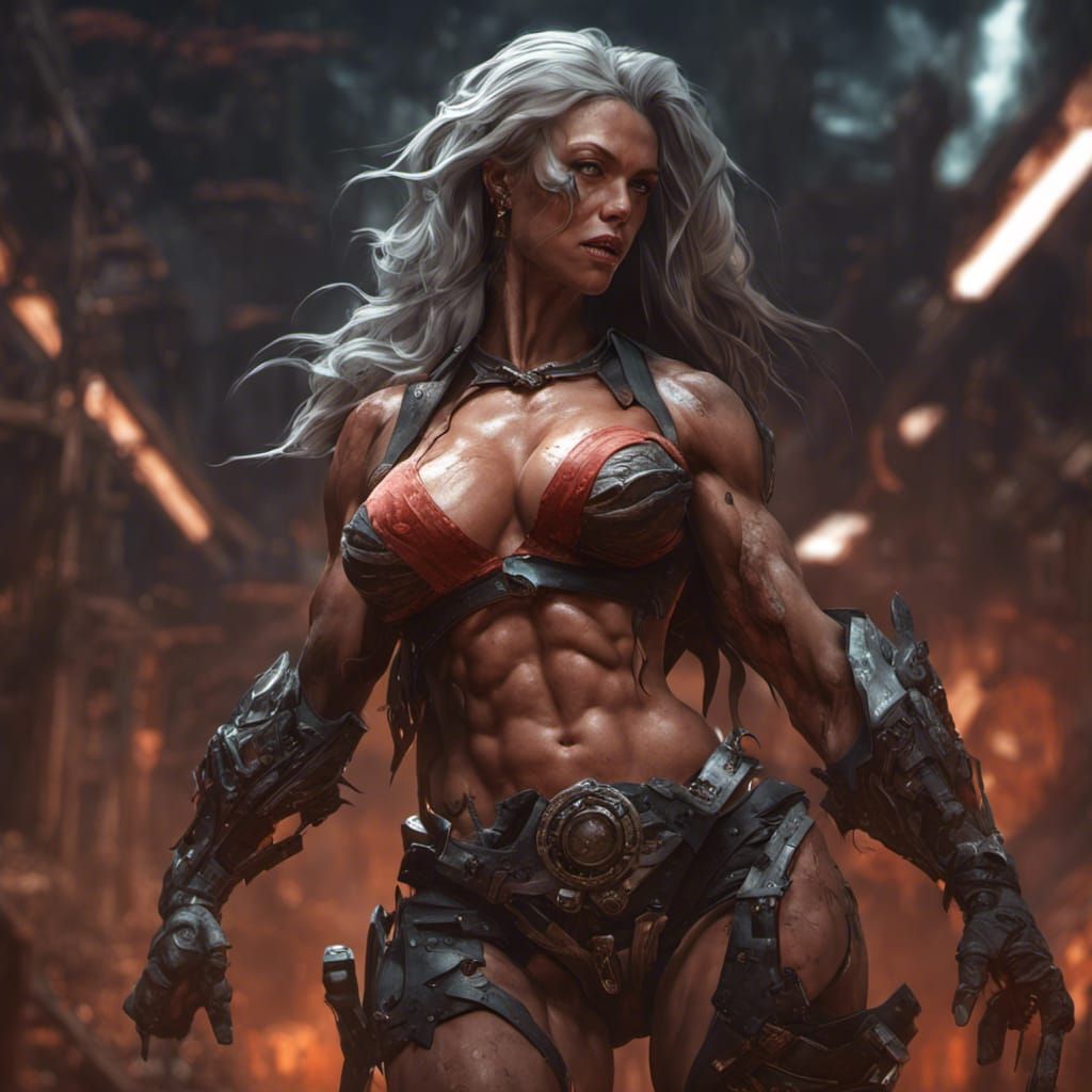 Hyperdetailed Dark Fantasy Muscle Woman Concept Art