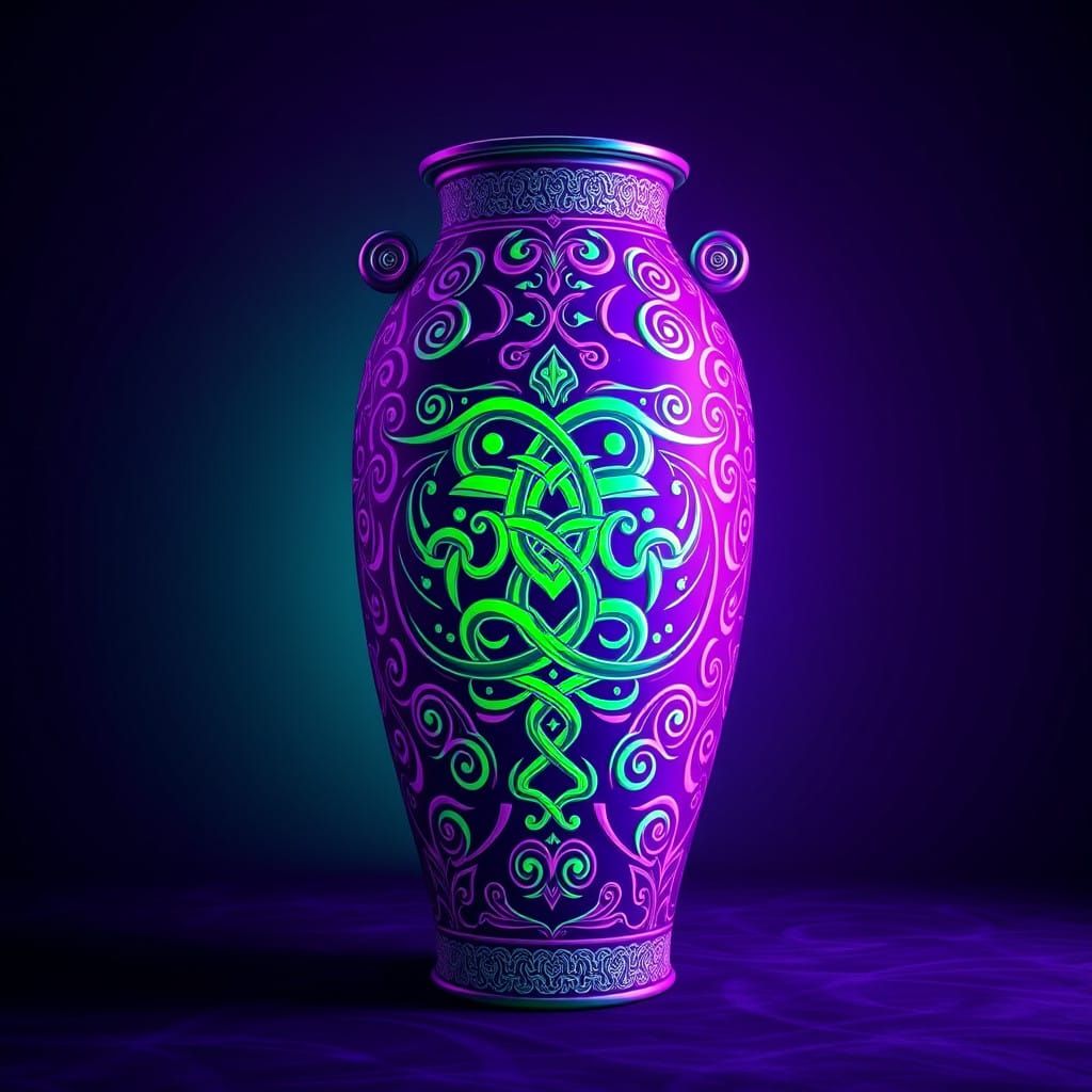 Vibrant Pop Art Celtic Vase in Deep Violet and Neon Accents