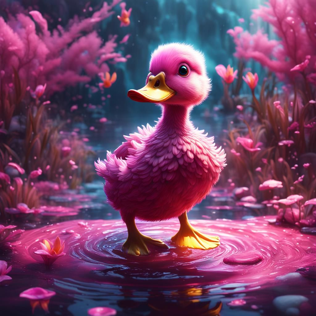 Fantastical Pink Duck: Detailed Matte Painting
