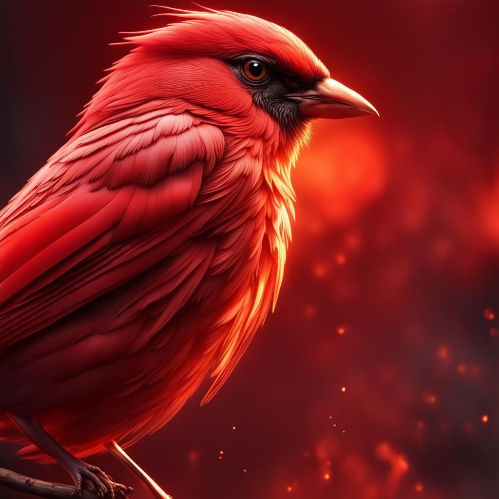 red bird beautiful feather red flame 8k resolution high detailed