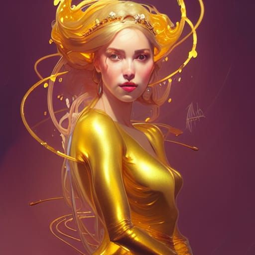 Liquid Gold Princess Portrait in Hyperdetailed Style