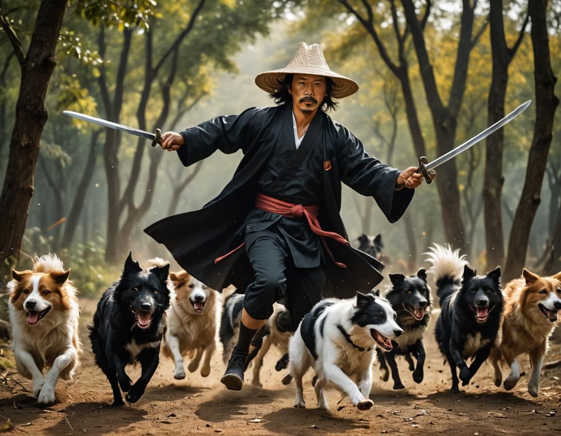 Kung-Fu Master Leads Collie Pack, Professional Photo