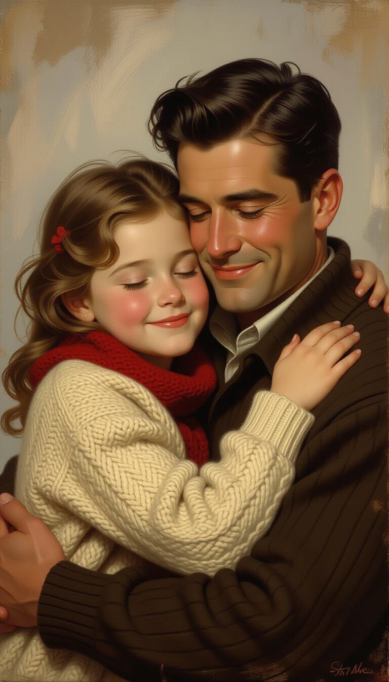 Heartwarming Embrace: Father and Daughter in Matte Painting ...