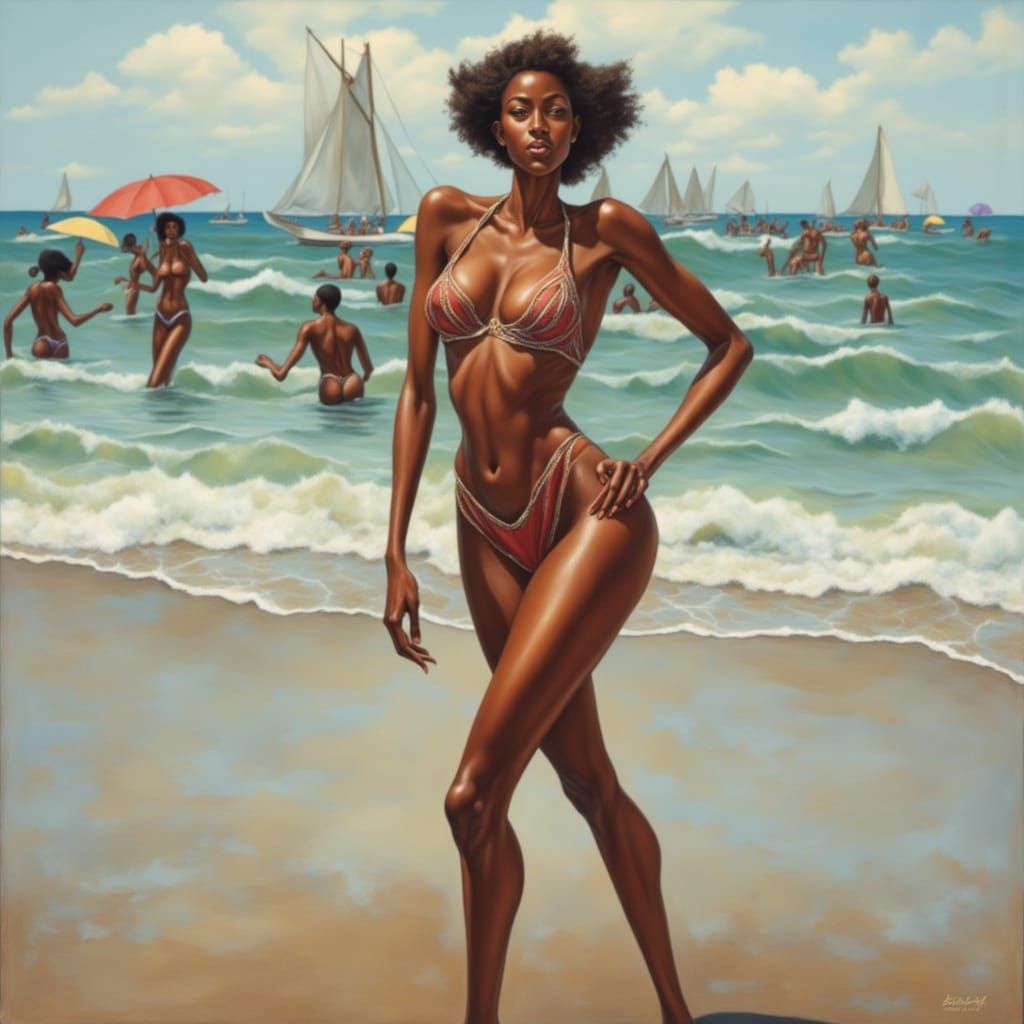 Beautiful Woman in Micro Bikini on Beach