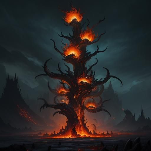 Flaming Cactus with Charred Spikes, Matte Painting