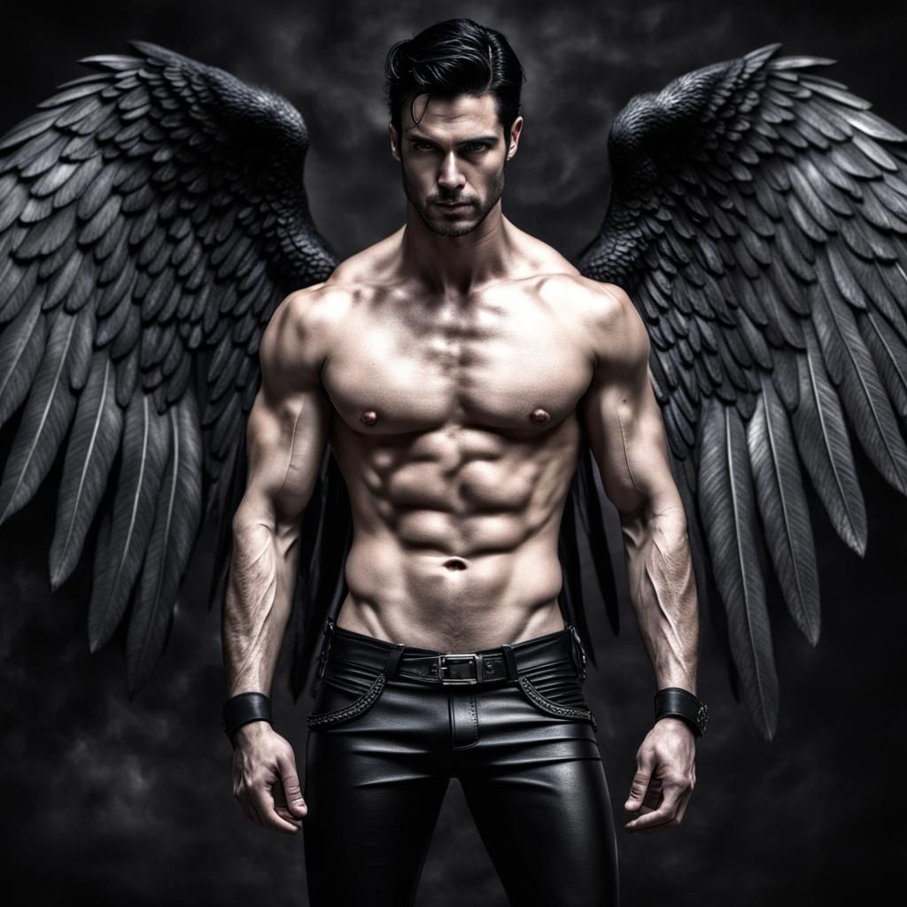 Striking Dark Angel with Black Wings