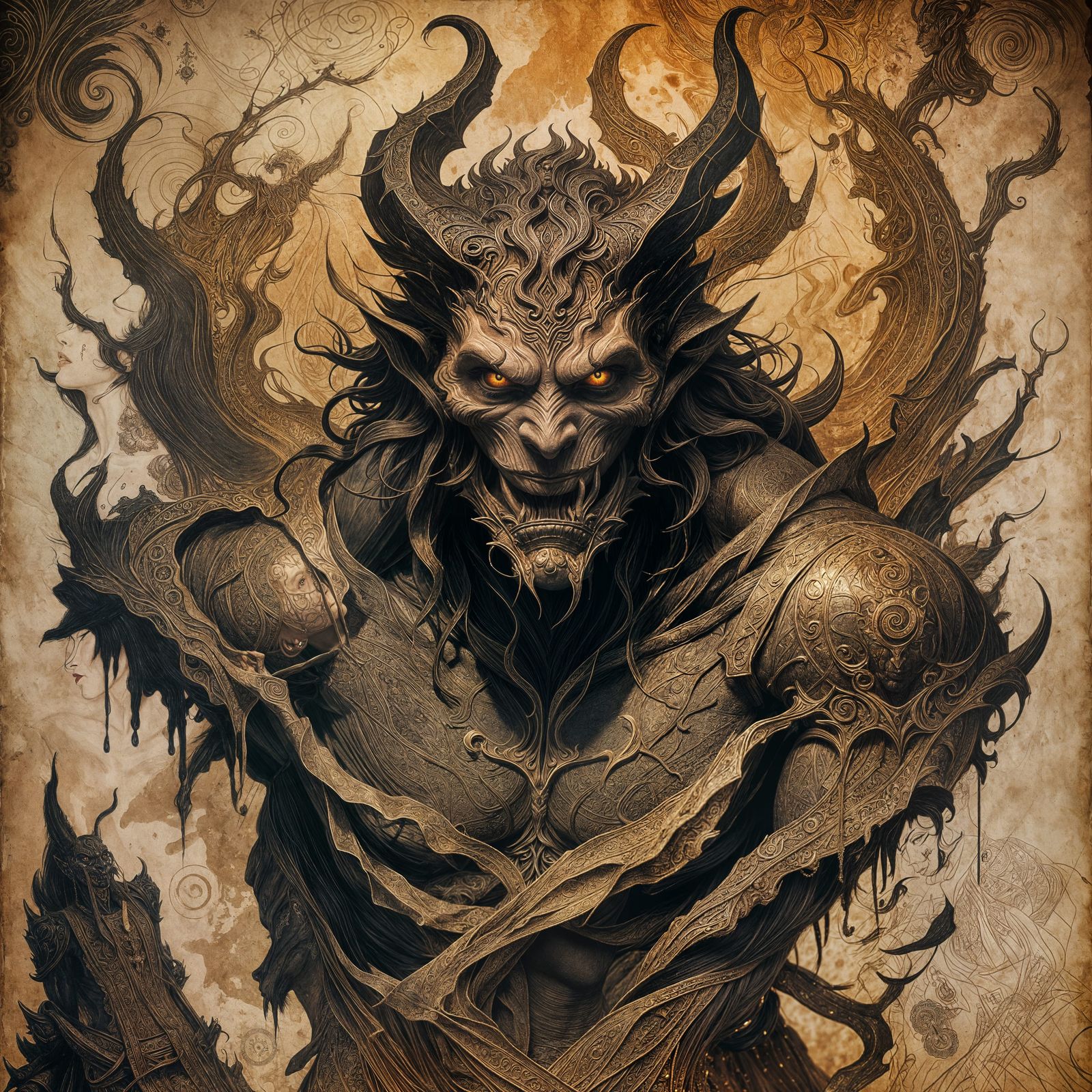 Dramatic Demon Tattoo Design in Splash Art Style