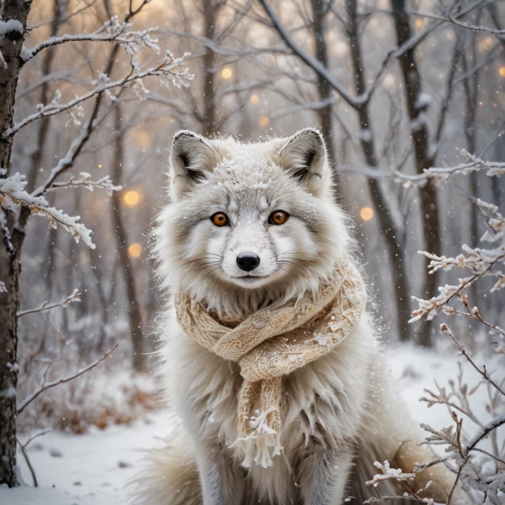 Impressionist Arctic Fox in Winter Wonderland