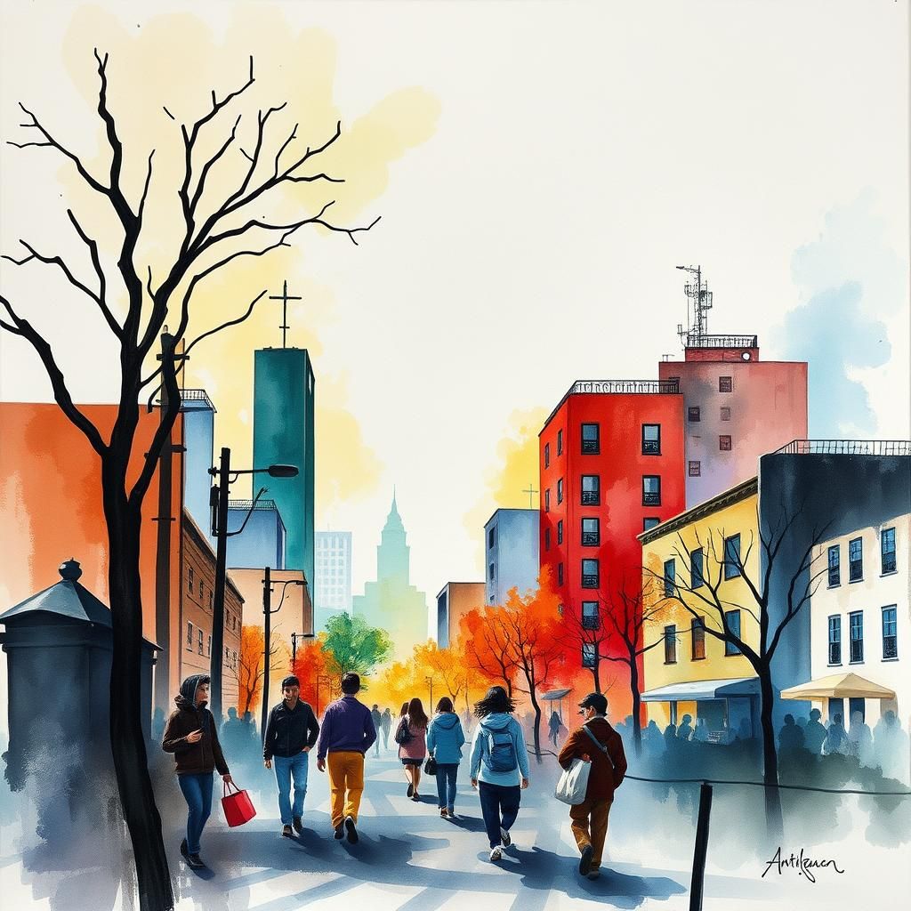 Youth Shaping Urban Future in Gouache Watercolor