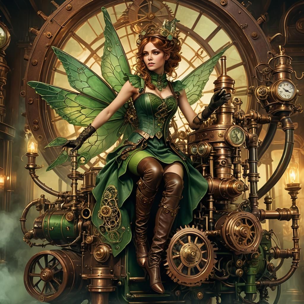 Steampunk Absinthe Fairy on Clockwork Engine