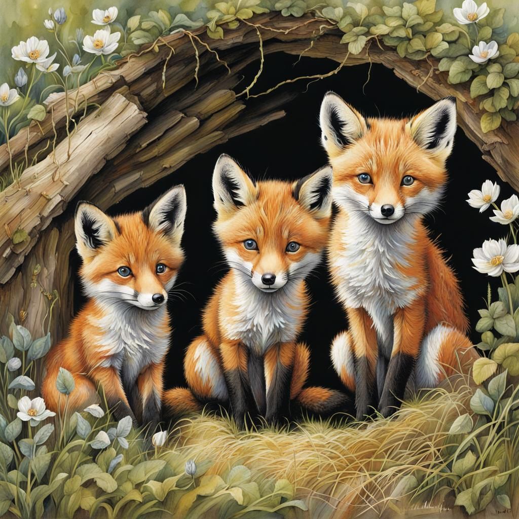 Curious Baby Foxes First Glimpse Outside