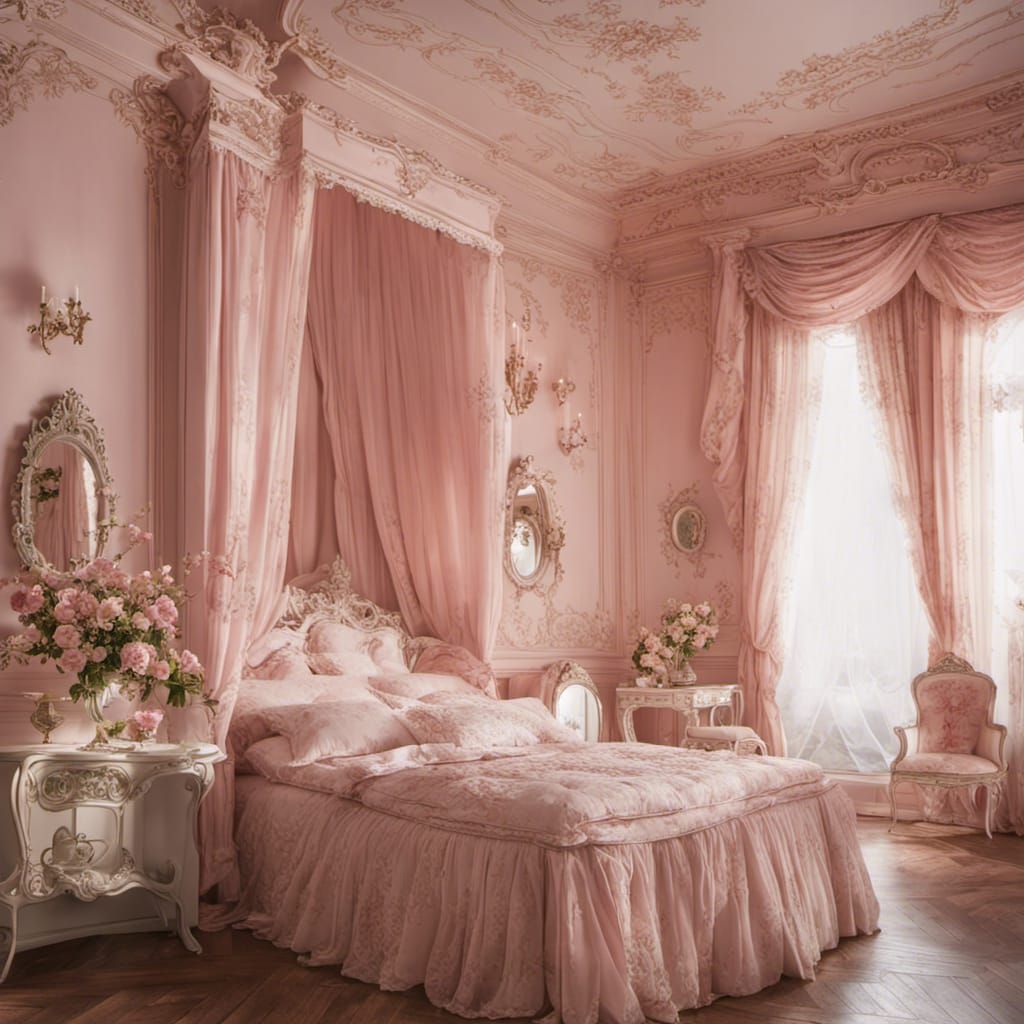 Rococo Royal Bedroom with Flowers and Open Window