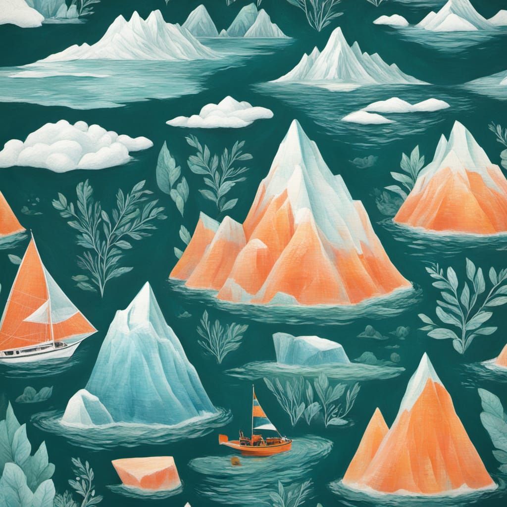 Racing Icebergs in a Vibrant Aqua and Orange Forest