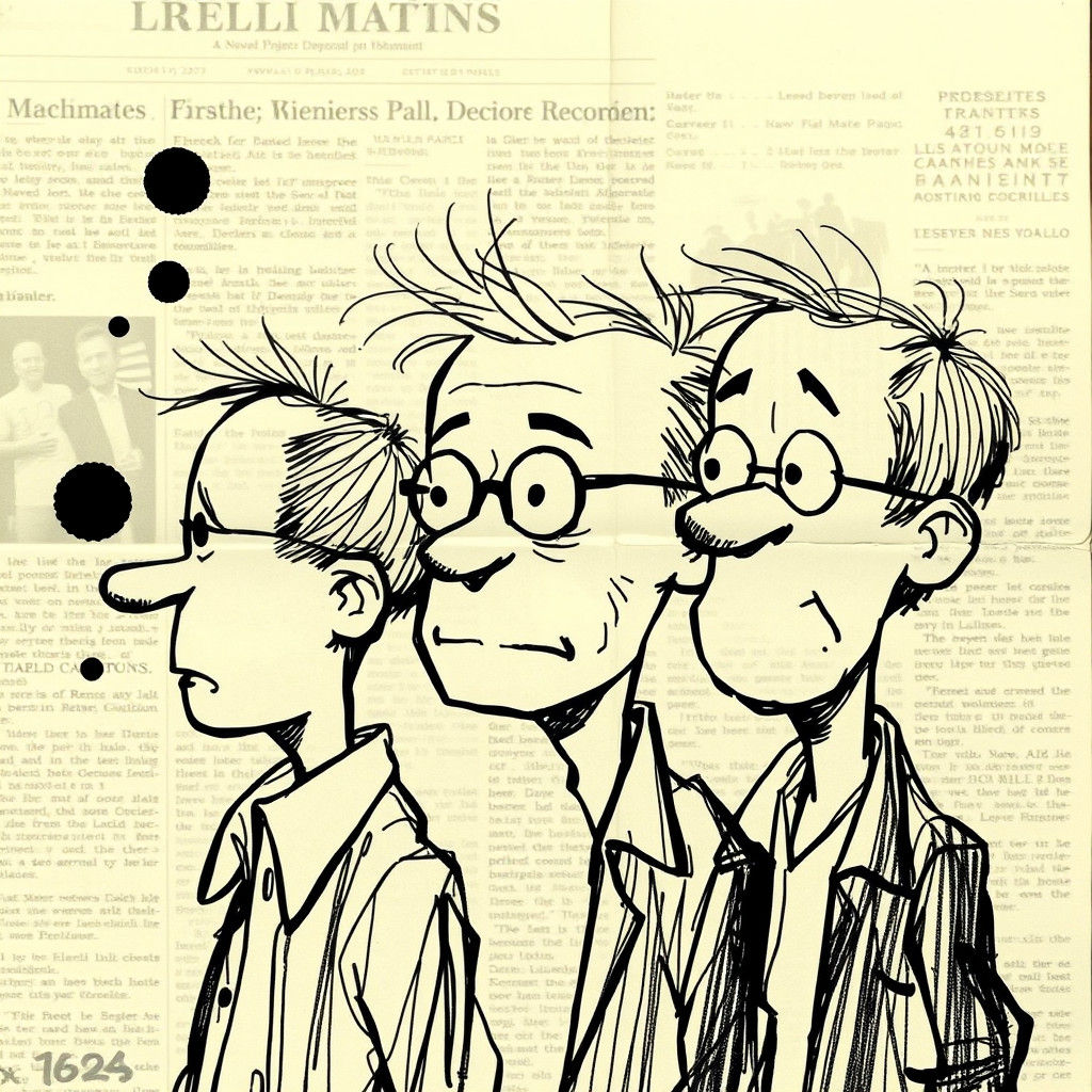 Line Art Characters on Sepia Newspaper