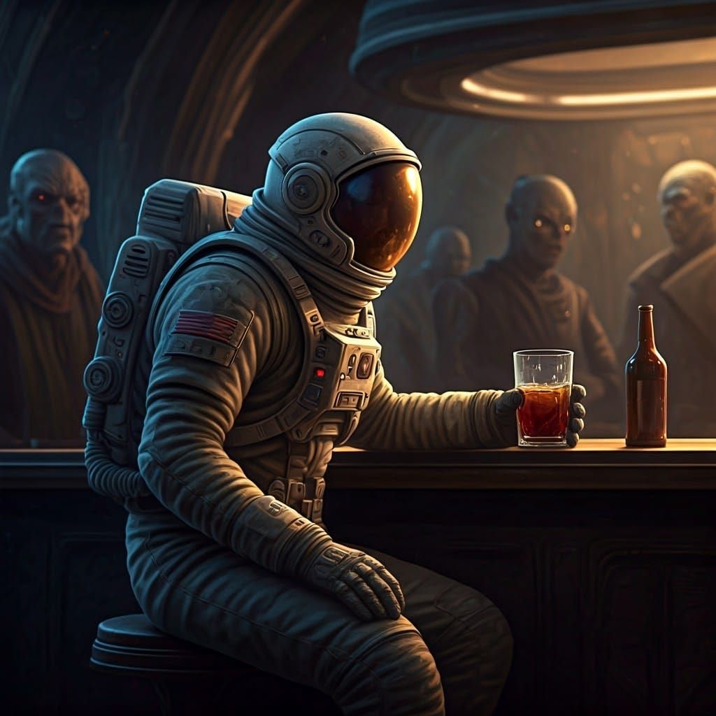 Astronaut in Gritty Alien Cantina, Noir Style
