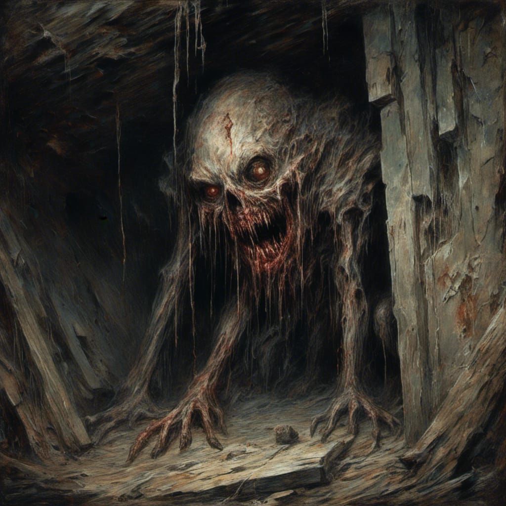 Creepy Monster in Abandoned Mine, Macabre Horror