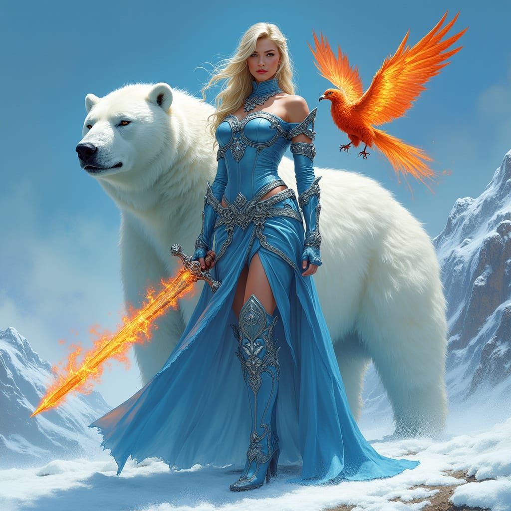 Regal Ice Queen Empowered by Mythical Creatures in Frosty Hi...