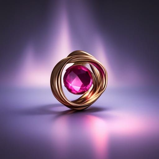 Ring with Twisted Gold and Pink Gem in Matte Painting