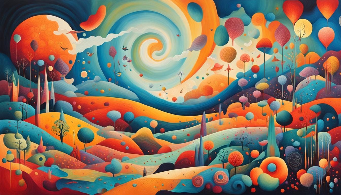 Surreal Dreamscape with Vivid Colors and Abstract Shapes