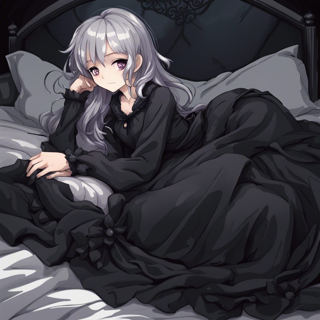 Anime Style Image of Woman in Gothic Nightgown