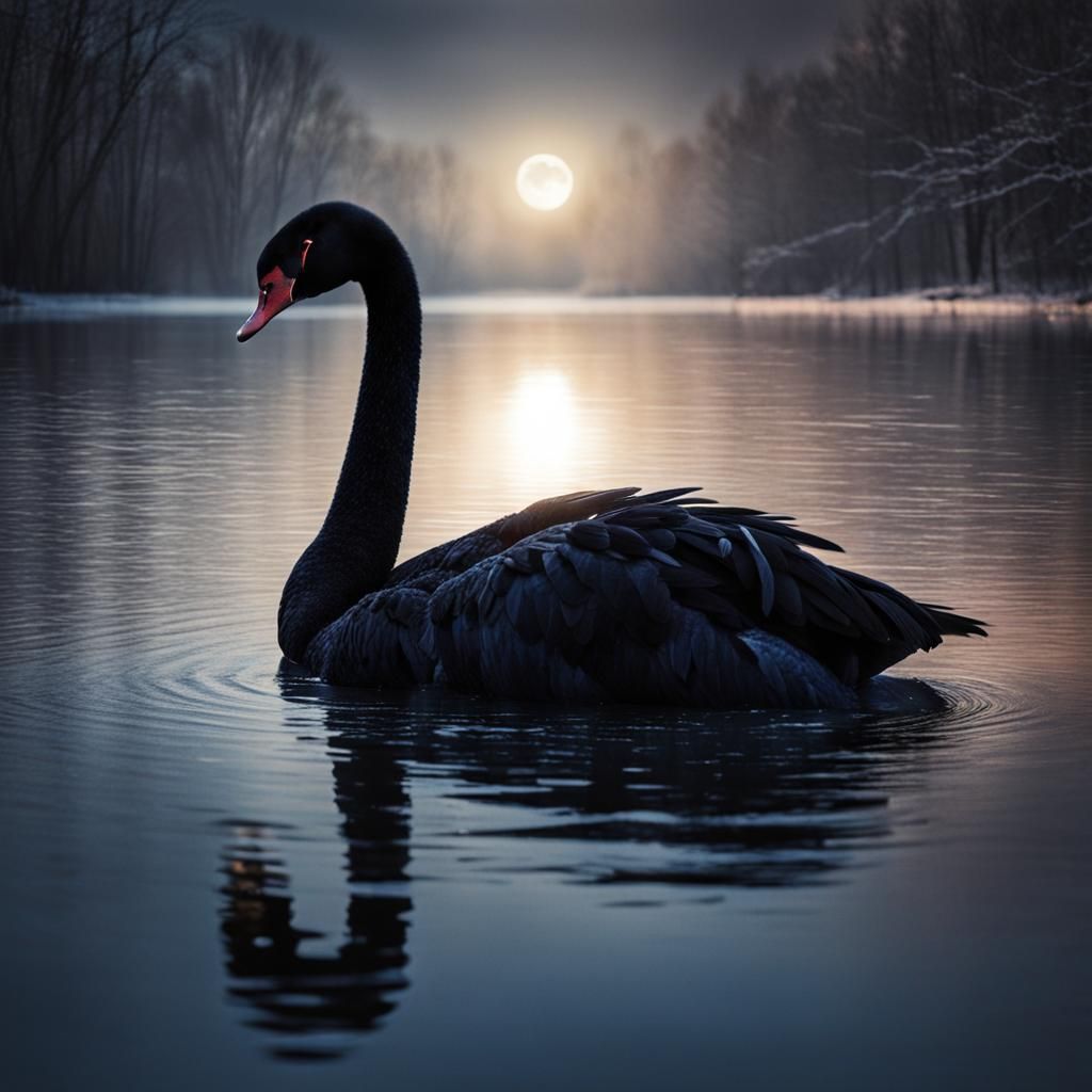 Black Swan in Moonlight: A Real-Life Scene
