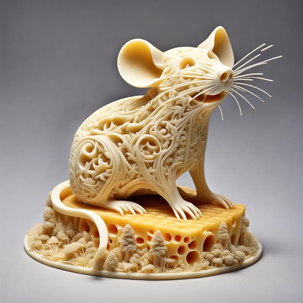 Cheese Mouse in Cheese Forest: Detailed Carving