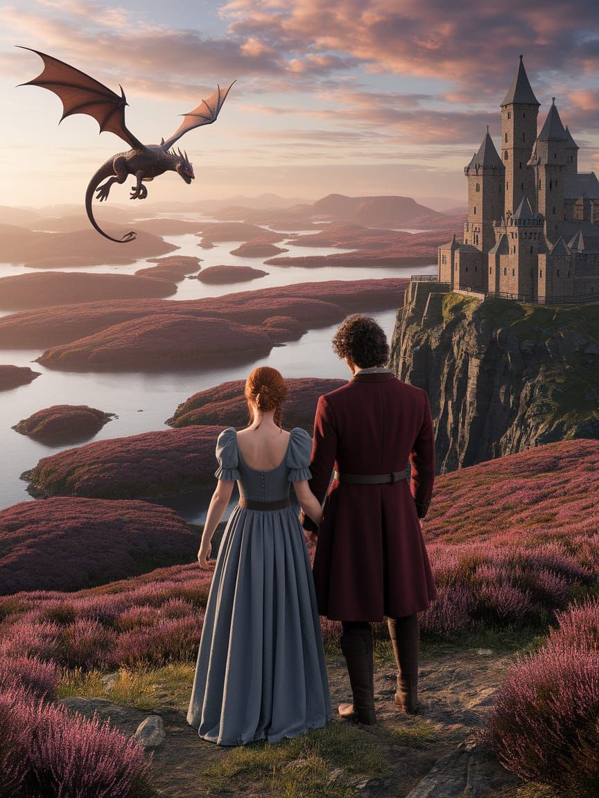 Fantasy Landscape with Dragon and Castle