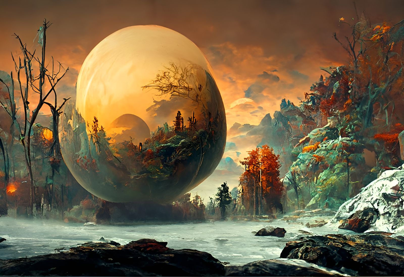 Surreal Alien Landscape with Glowing Trees, Digital Art