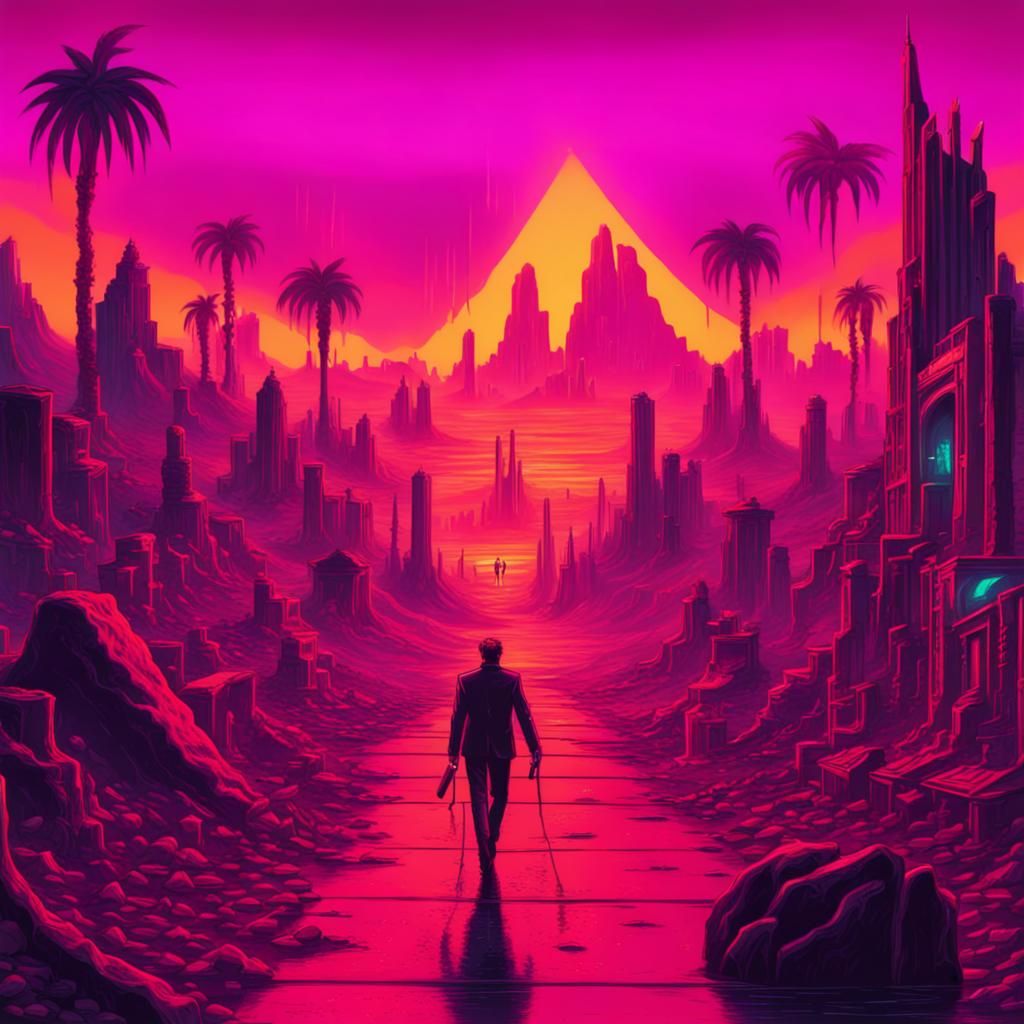 Synthwave Underworld Cityscape with Demons