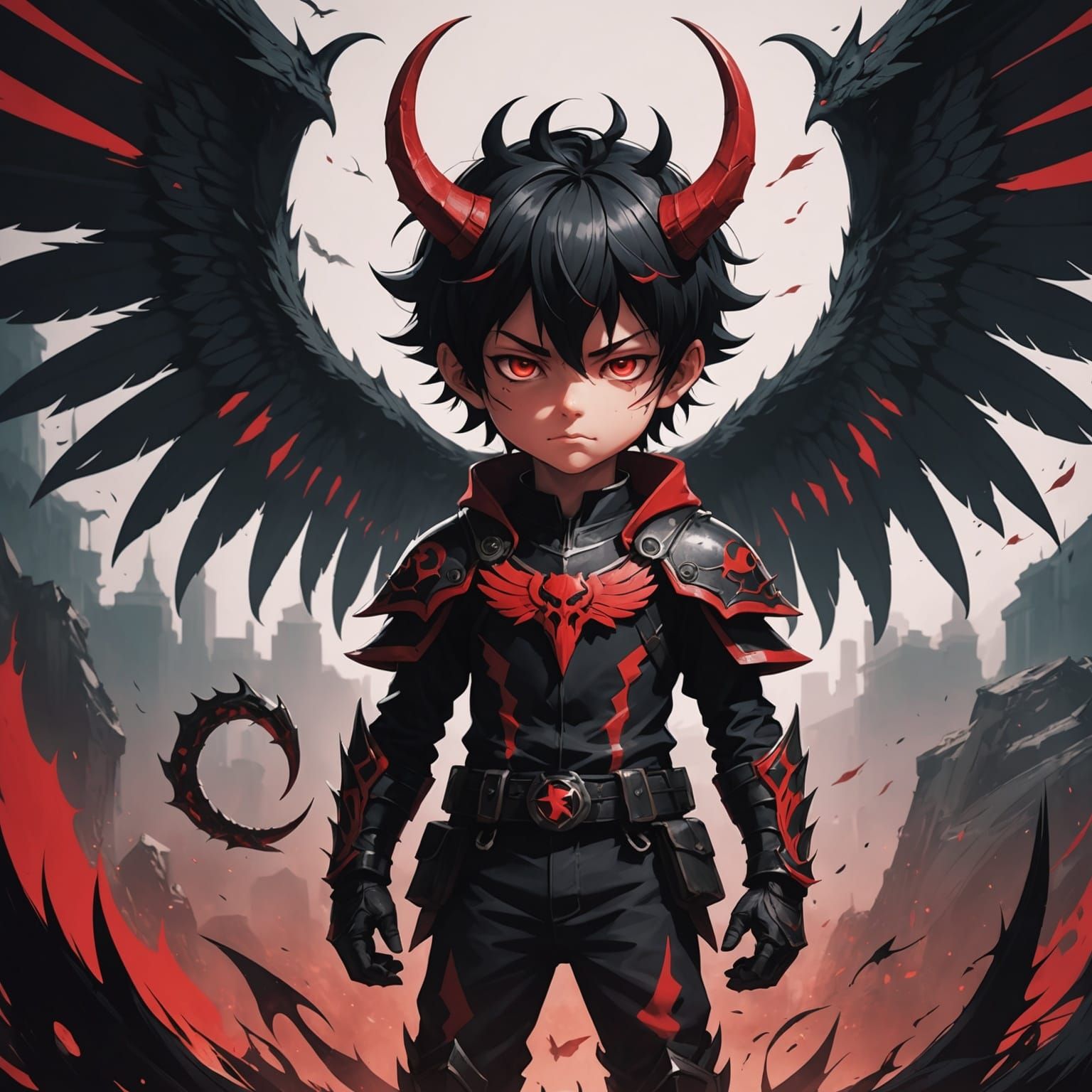 Demonic Child with Wings and Horns in Anime Style