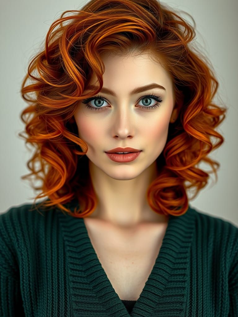 Beautiful Woman with Red Hair in Hyperrealism