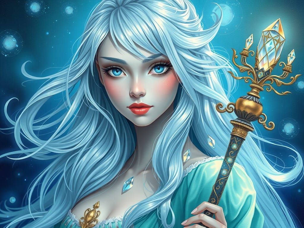 Elyra, Goddess of the Aurora, with Shimmering Silver Hair an...