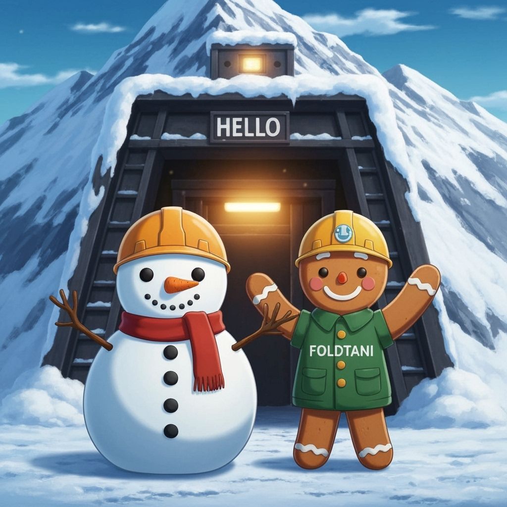 Snowman and Gingerbread Man at Mine Entrance