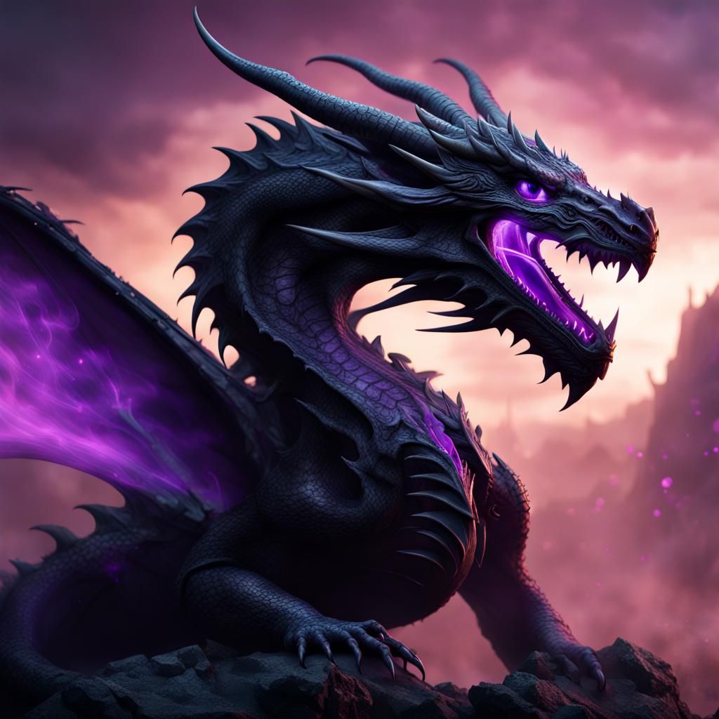Black Smoke and Purple Light Dragon Concept Art