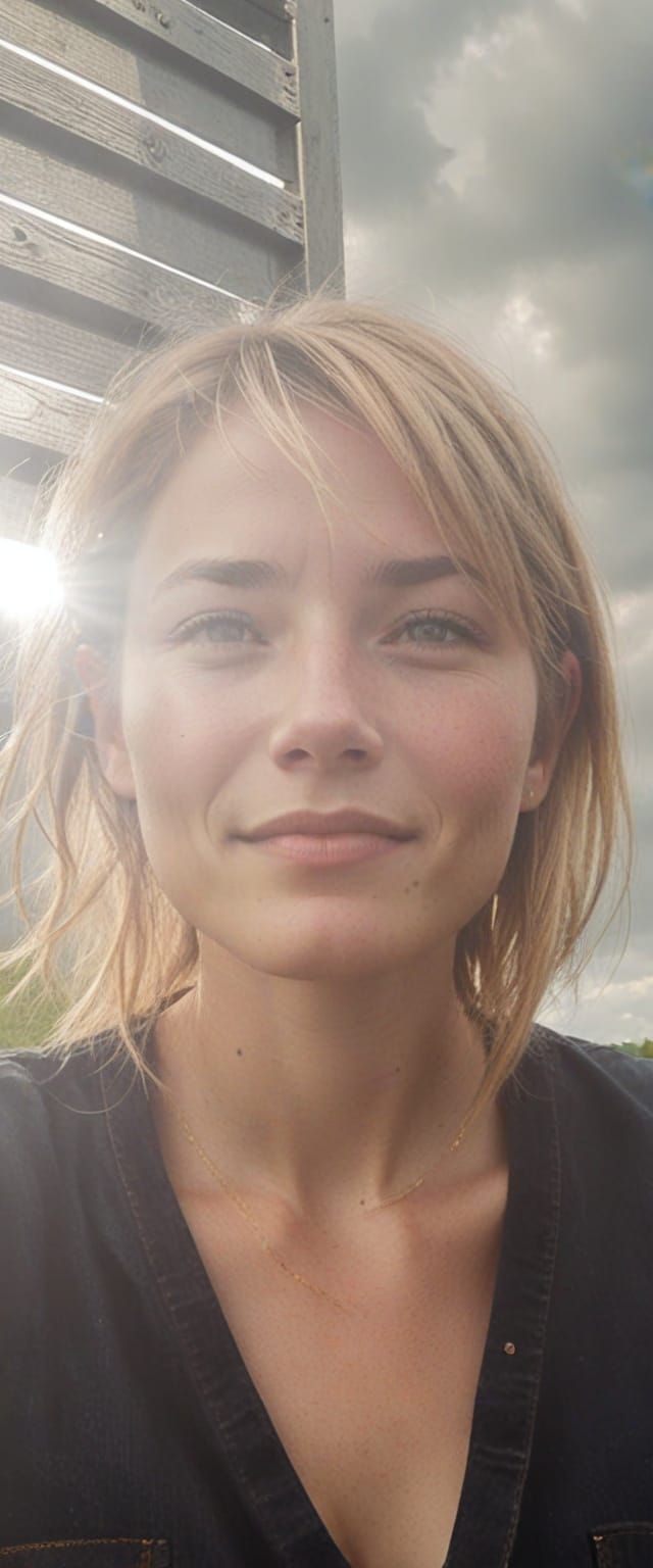 Woman in Meadow with Storm Clouds: Hyper-Realistic Art