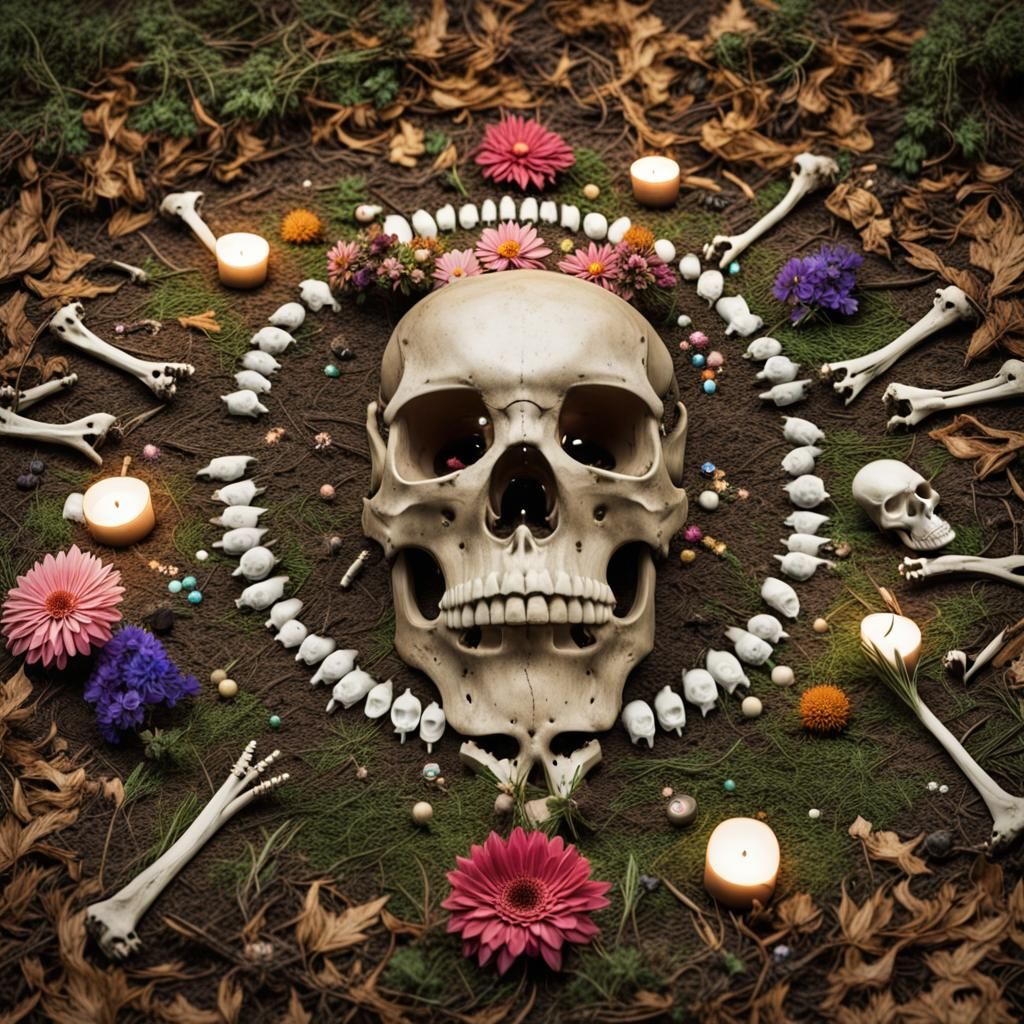 Ominous Shrine in Woods with Skull Offering